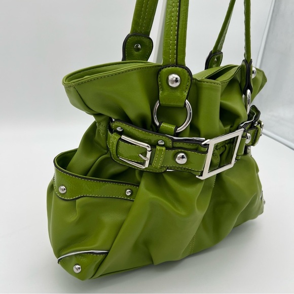 Wilsons Leather Lime Green Belted Shoulder Bag Y2K Style Silver Hardware - Picture 3 of 11